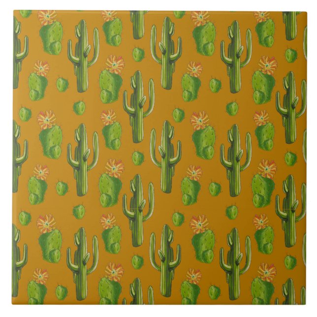 Azulejo De Cerâmica Wild Cactus Pattern (Frente)