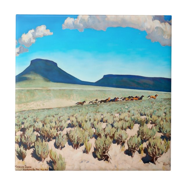 Azulejo De Cerâmica "Wild Horse Country", por Maynard Dixon (Frente)