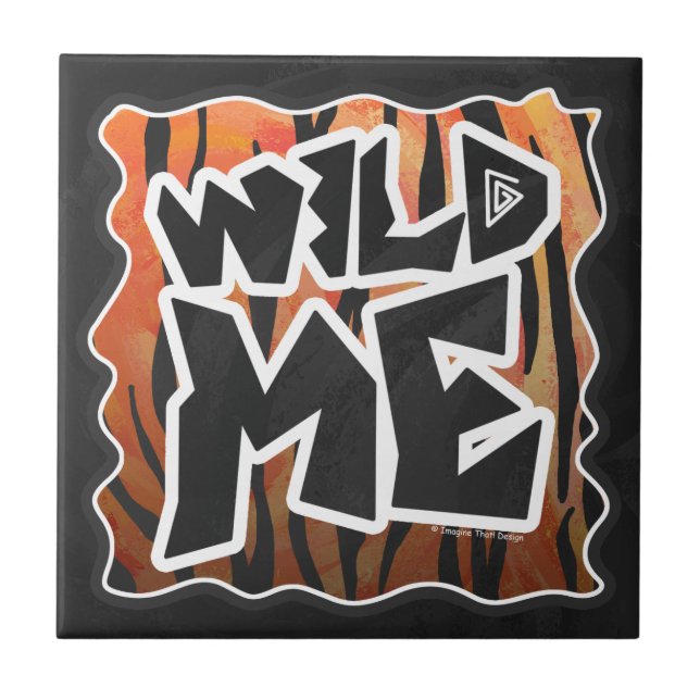 Azulejo De Cerâmica Wild Me Tiger Quente Laranja e Impressão Preto (Frente)