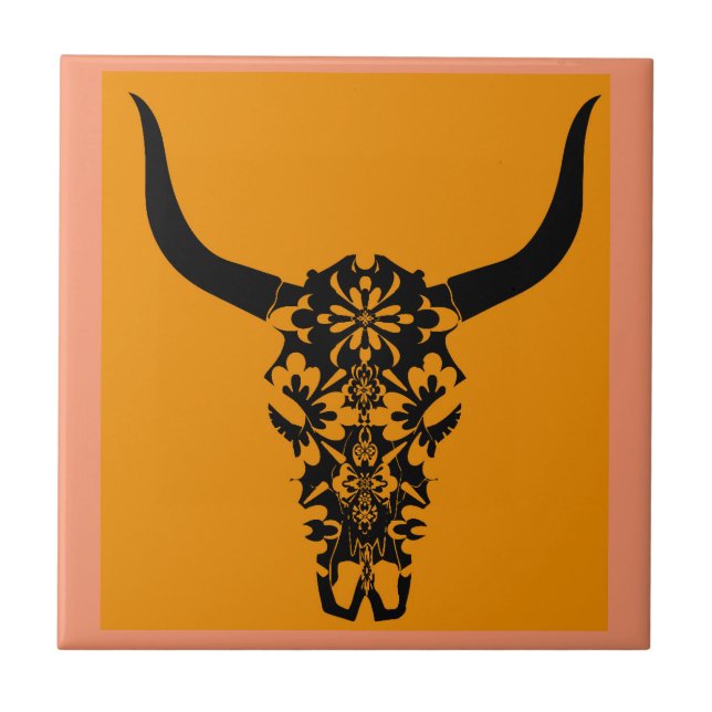 Azulejo De Cerâmica wild-west-cow-skull-horns-black-white-vector-clip- (Frente)