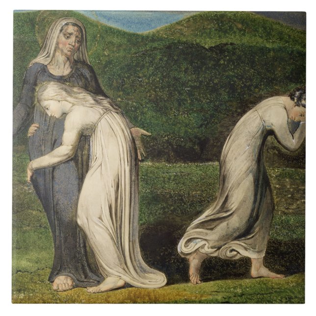 Azulejo De Cerâmica William Blake | Naomi que entreating Ruth e Orpah (Frente)