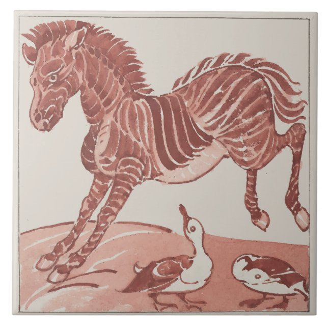 Azulejo De Cerâmica William De Morgan - Kicking Zebra (Frente)