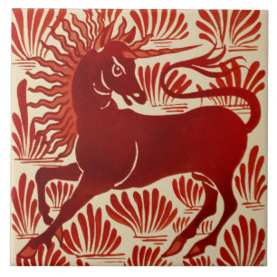 Azulejo De Cerâmica William De Morgan Repro Red Unicorn