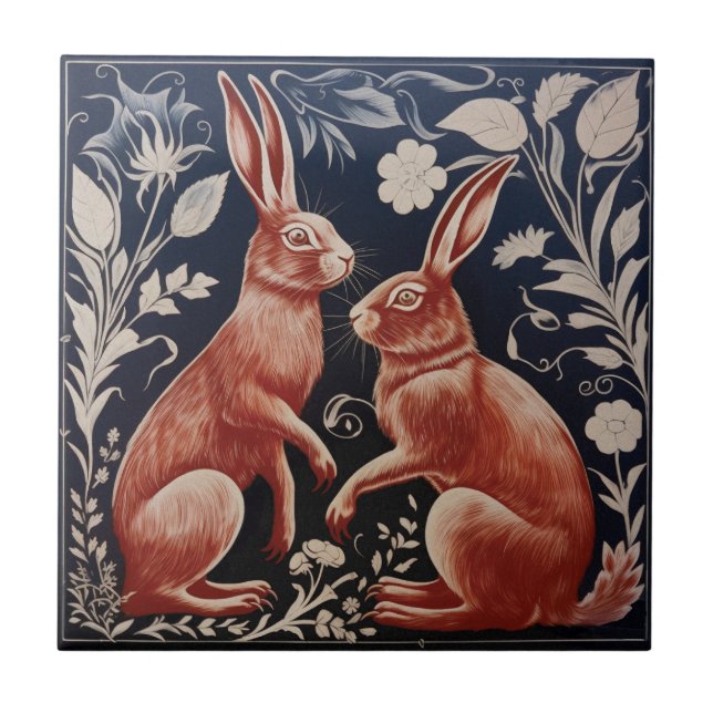 Azulejo De Cerâmica William De Morgan Two Hares (Frente)