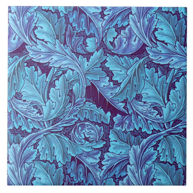 Azulejo De Cerâmica William Morris Acanthus Folha de Azul (Frente)