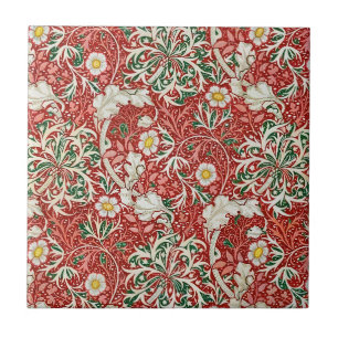 Azulejo De Cerâmica William Morris Algas Flor Antiga Vermelho Verde