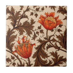 Azulejo De Cerâmica William Morris Anemone, Beige, Brown e Rust