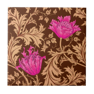Azulejo De Cerâmica William Morris Anemone, Brown e Fuchsia Pink