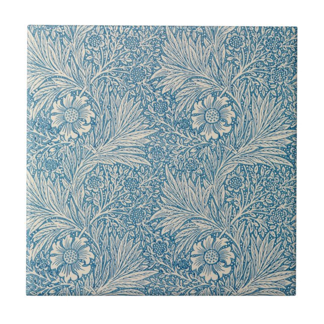 Azulejo De Cerâmica William Morris - Art Nouveau Blue Marigold (Frente)
