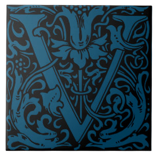Azulejo De Cerâmica William Morris Art Nouveau Floral - Letra Inicial 