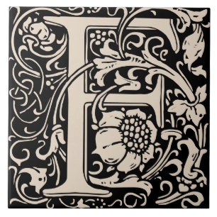 Azulejo De Cerâmica William Morris Art Nouveau Monograma - Letra F