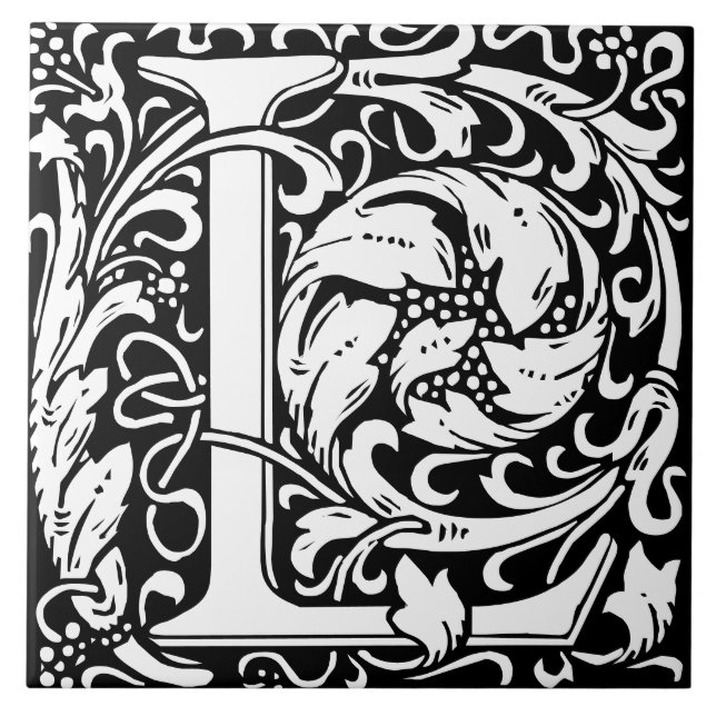 Azulejo De Cerâmica William Morris Art Nouveau Monograma - Letra L (Frente)