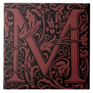 Azulejo De Cerâmica William Morris Art Nouveau Monograma - Letra M