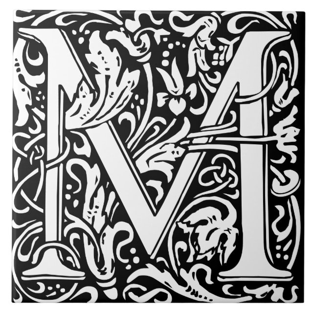 Azulejo De Cerâmica William Morris Art Nouveau Monograma - Letra M (Frente)