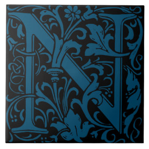 Azulejo De Cerâmica William Morris Art Nouveau Monograma - Letra N