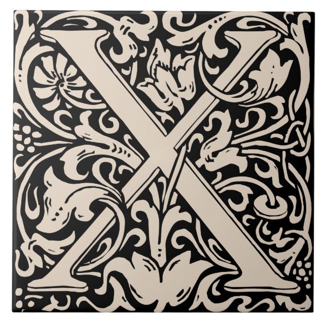 Azulejo De Cerâmica William Morris Art Nouveau Monograma - Letra X (Frente)