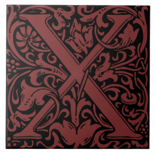 Azulejo De Cerâmica William Morris Art Nouveau Monograma - Letra X