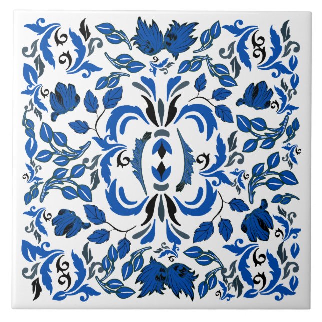 Azulejo De Cerâmica William Morris árvores e folhas de azul e branco (Frente)