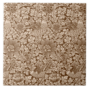 Azulejo De Cerâmica William Morris 'Bird and Anemone' em Brown