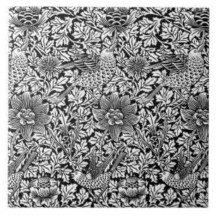 Azulejo De Cerâmica William Morris 'Bird and Anemone' em Preto e Branc