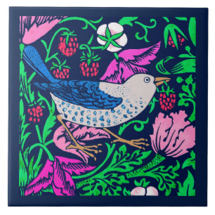 Azulejo De Cerâmica William Morris Bird & Flower Azulejo, Marinho e Fu