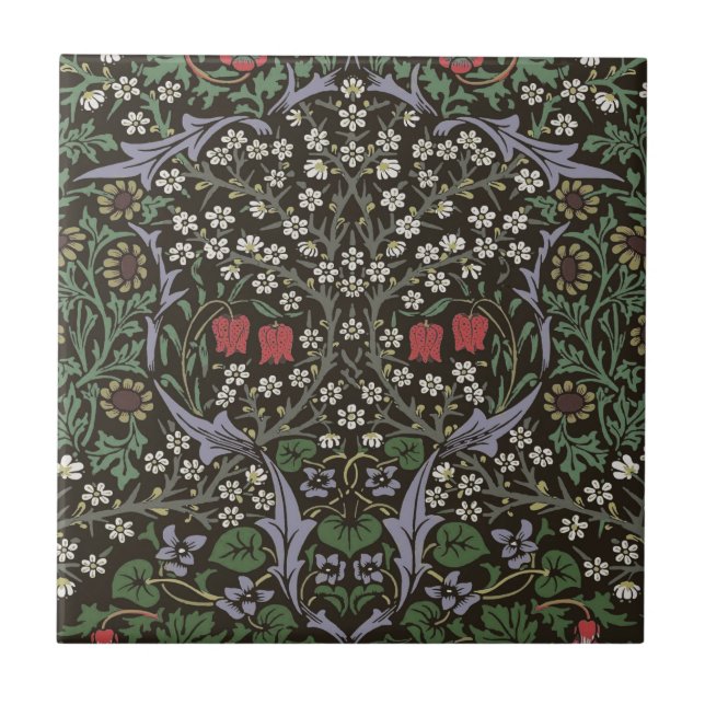 Azulejo De Cerâmica William Morris Blackthorn Tapeçaria Floral (Frente)