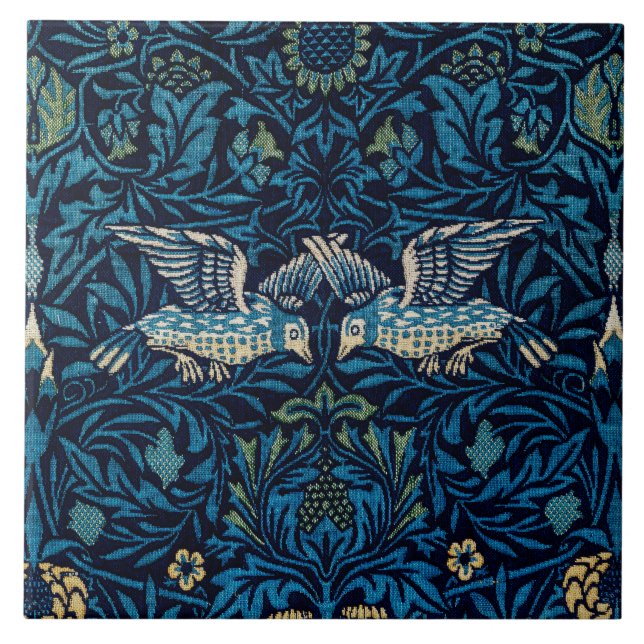 Azulejo De Cerâmica William Morris Blue Birds Tapeçaria Clássica (Frente)