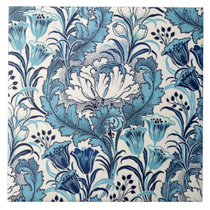 Azulejo De Cerâmica William Morris Blue Cream Padrão Floral
