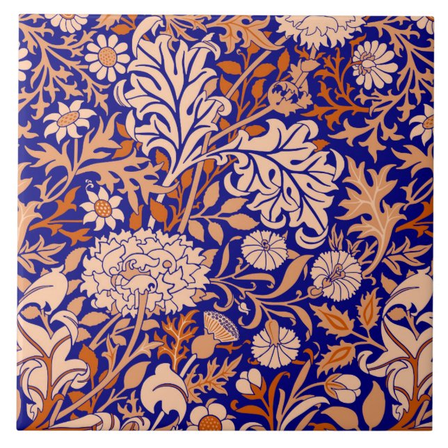Azulejo De Cerâmica William Morris "Cherwell" em azul e laranja (Frente)