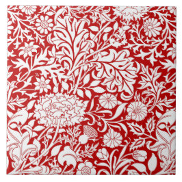 Azulejo De Cerâmica William Morris "Cherwell" em Vermelho e Branco