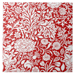 Azulejo De Cerâmica William Morris "Cherwell" em Vermelho e Branco
