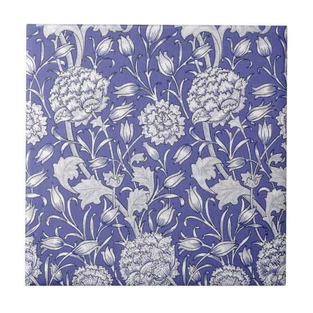 Azulejo De Cerâmica William * Morris Chrysanthemum Flor Azul Roxo (Frente)