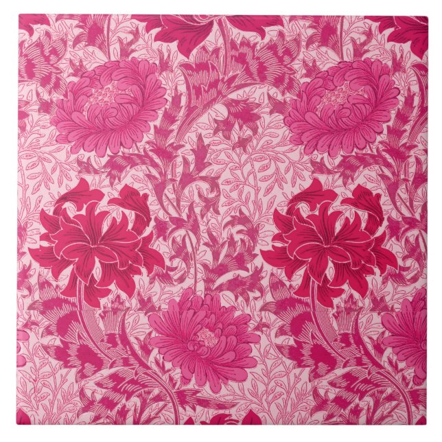 Azulejo De Cerâmica William Morris Chrysanthemums, Fuchsia Pink (Frente)
