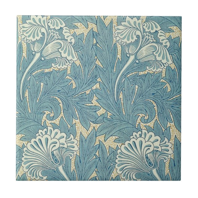 Azulejo De Cerâmica William Morris Classic Tulip Blue Floral (Frente)
