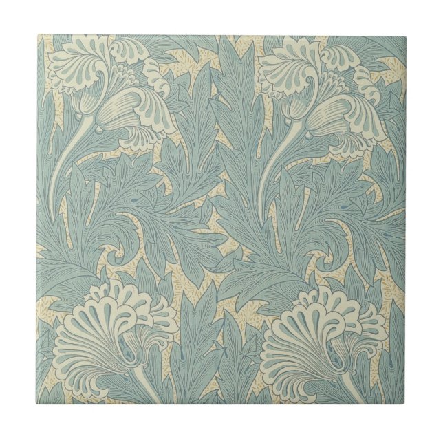 Azulejo De Cerâmica William Morris Classic Tulip Blue Floral (Frente)
