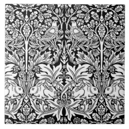 Azulejo De Cerâmica William Morris Coelho Negro e Branco