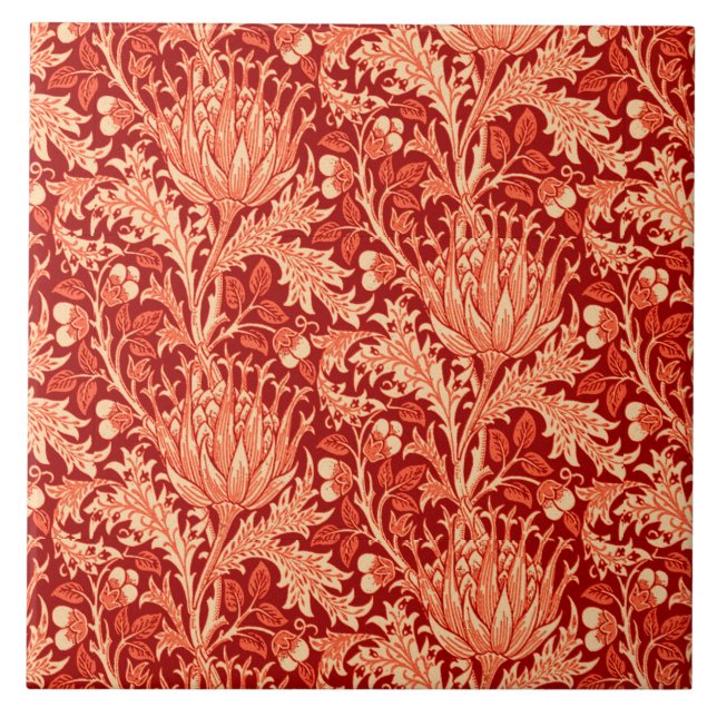 Azulejo De Cerâmica William Morris Damask, Deep Orange (Frente)