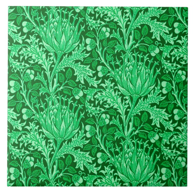 Azulejo De Cerâmica William Morris Damask, Emerald Green (Frente)