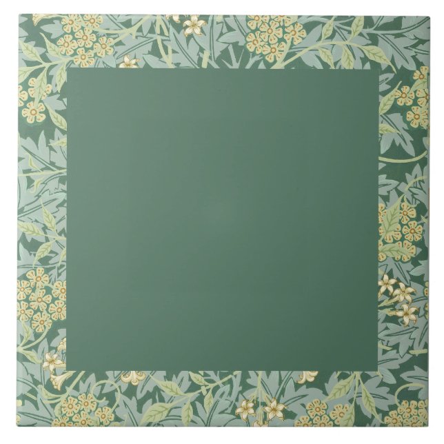 Azulejo De Cerâmica William Morris, Dark Green e Jasmine Pattern, (Frente)