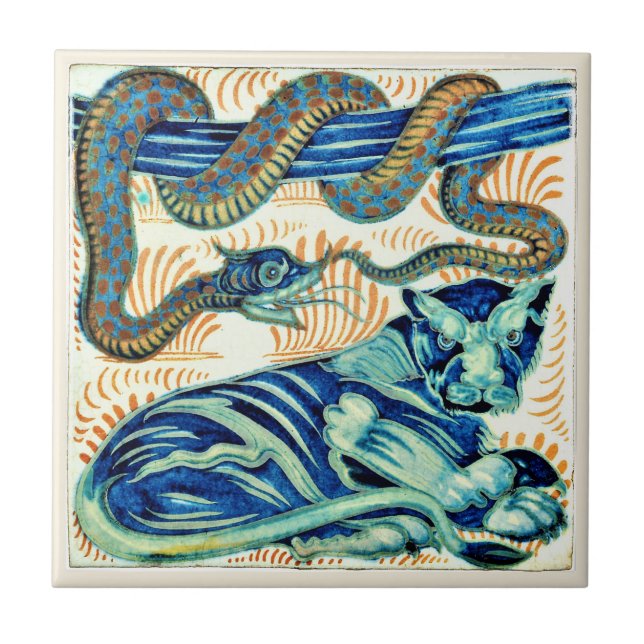 Azulejo De Cerâmica William * Morris De Morgan Cobra Tiger | (Frente)