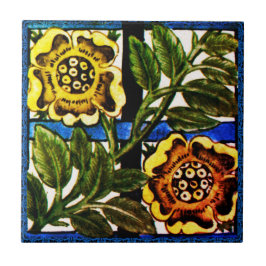 Azulejo De Cerâmica William * Morris De Morgan Duas Flores Amarelas |