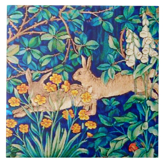 Azulejo De Cerâmica William Morris "Duas Amas" - Coelhos Selvagens (Frente)