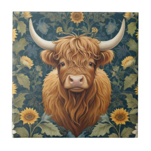 Azulejo De Cerâmica William Morris estilo Highland Cow Amarelo