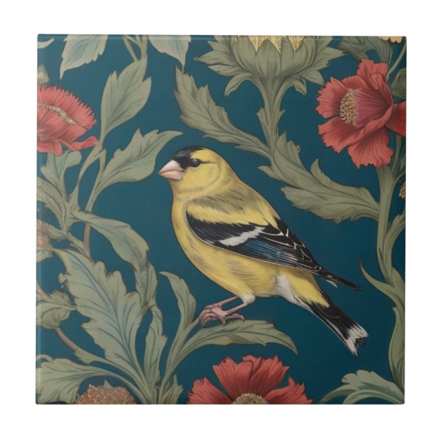Azulejo De Cerâmica William Morris estilo Left American Goldfinch Bird (Frente)