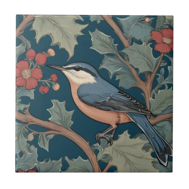 Azulejo De Cerâmica William Morris estilo Left Face Nuthatch Bird (Frente)