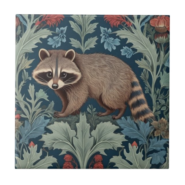 Azulejo De Cerâmica William Morris estilo Left Face Raccoon (Frente)