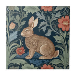 Azulejo De Cerâmica William Morris estilo Rabbit à esquerda face flora