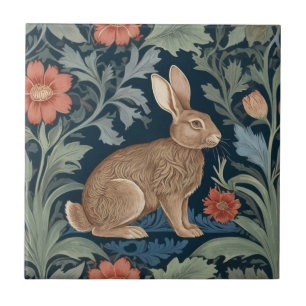 Azulejo De Cerâmica William Morris estilo Rabbit Direito face Floral