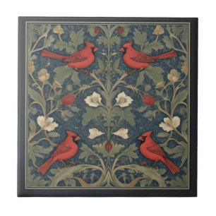 Azulejo De Cerâmica William Morris estilo Red Cardinal Birds