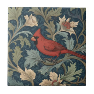 Azulejo De Cerâmica William Morris estilo Red Cardinal Pássaro virado 